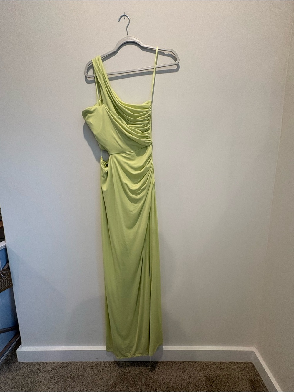 BCBGMaxAzria Lime Green One-Shoulder Draped Gown